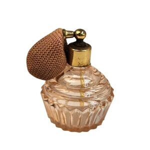 Pink Cut Glass Perfume Bottle with Atomizer, Blush Pink Perfume Bottle, Vintage